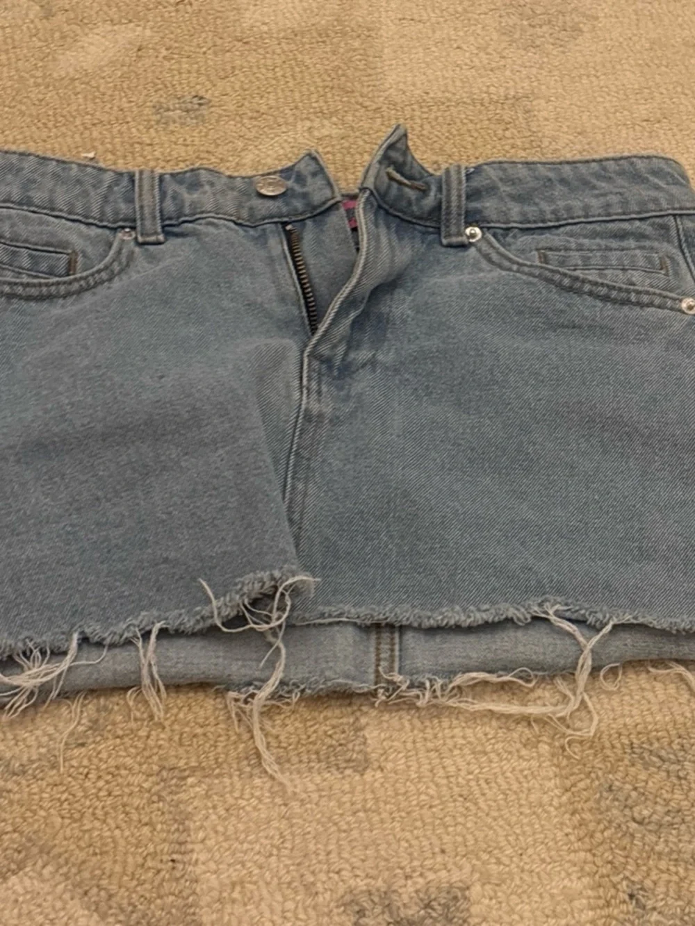 Edikted Light Blue Distressed Denim Cutoff Shorts